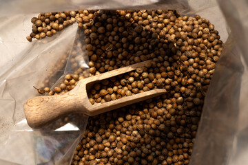 Organic food, spice coriander seeds