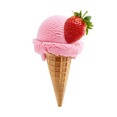 A tasty scoop of strawberry ice cream isolated on white background