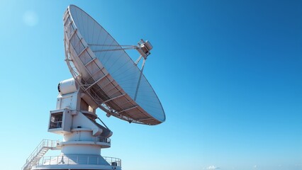 Satellite dish stands tall against a clear blue sky showcasing advanced communication technology