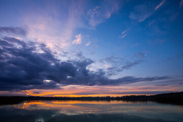 The Serene Sunset that illuminates the beauty of Tranquil Waters during dusk hours