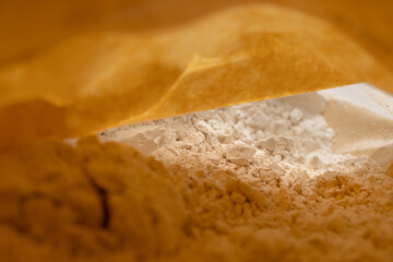 Texture of white powder, flour, clay or drug in packaging