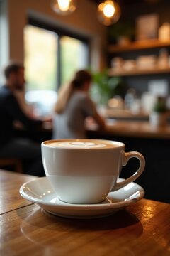 Mocha coffee in a blurred cafe scene with bokeh background, bokeh, interior