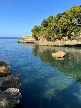 Blue sea and rocky coast in Montenegro