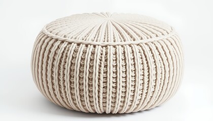 Cream Knitted Round Pouf: Textured, Cozy Home Decor