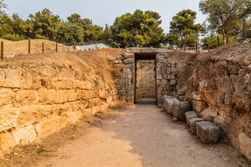 Lion Tomb doorway at ancient Mycenae on Peloponnese peninsula, Greece