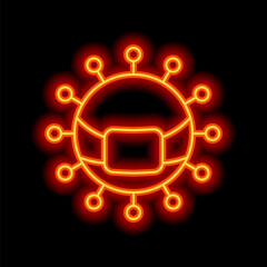 Simple icon of virus or bacteria, medical logo. Orange neon style on black background. Light linear icon with editable stroke