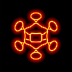 Simple icon of virus or bacteria, medical logo. Orange neon style on black background. Light linear icon with editable stroke