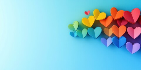 Minimalist design with rainbow-colored hearts on a solid background for LGBTQ+ inclusivity campaign
