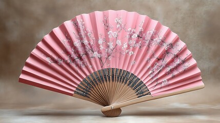 Pink Hand Fan Decorated With Delicate Cherry Blossoms