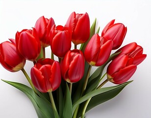 vibrant red tulips showcased in a beautiful bouquet elegantly isolated on a white background highlighting the stunning features of these captivating red tulips