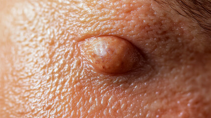 Fototapeta premium Close-up of a skin bump on human skin with visible texture and pores. Concept of dermatology or skin health. For medical education.