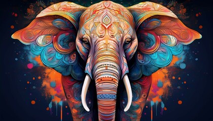 Obraz premium majestic digital artwork of an elephant enhanced with intricate patterns and splashes