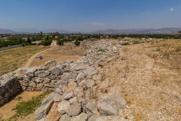 Tiryns hill fort ruins on Peloponnese peninsula, Greece