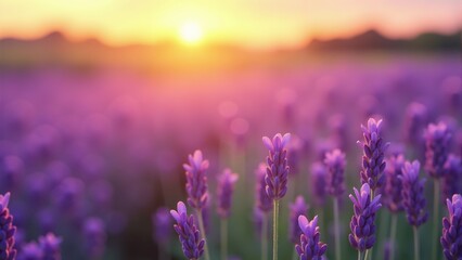Naklejka premium Vibrant lavender blooms basking in the golden glow of a summer sunset