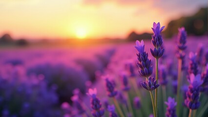 Naklejka premium Vibrant lavender blooms basking in the golden glow of a summer sunset