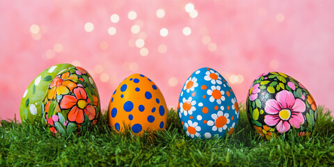 Colorful decorated eggs for spring celebration event