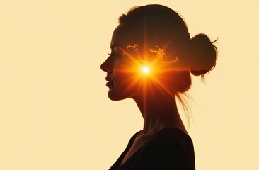 Contemplative silhouette with sunset ideal for inspirational designs