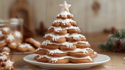 Traditional gingerbread cookie Christmas tree. Homemade sweet decorated biscuits with icing ÐÐ²Ñ‚Ð¾Ñ€: Johannes