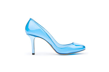 Obraz premium A High Heel made of Glass or Blue plastic isolated on white background