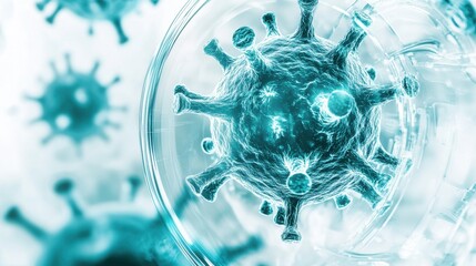 High Contrast Scientific Virus Illustration with Overlay