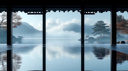 Tranquil Lake View Framed By Modern Architecture