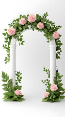 Fototapeta premium Realistic wedding arch with roses and leaves isolated on white Background