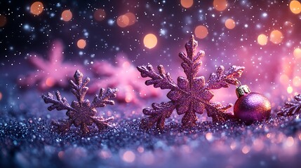 Fototapeta premium Snowflake purple light glowing winter sparkling high resolution hd background