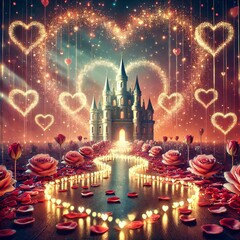 Obraz premium Path of Roses to Fantasy Castle of Hearts