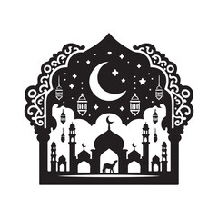 Black Color eid Silhouette Vector Illustration, Solid White Background 25.eps