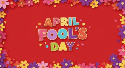 Obraz premium April fool's day celebration with colorful flowers and bright letters