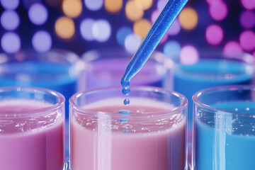 Pipetting dna samples from colorful petri dishes in a scientific workspace