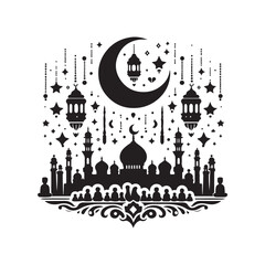 Black Color eid Silhouette Vector Illustration, Solid White Background 37.eps