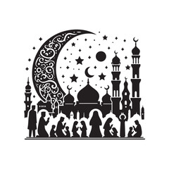 Black Color eid Silhouette Vector Illustration, Solid White Background 44.eps