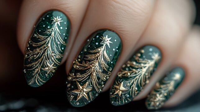 Silver glitter tree nail art design high resolution hd picture