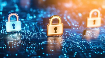 Secure Technology with Digital Locks on Circuit Background