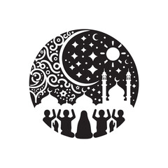 Black Color eid Silhouette Vector Illustration, Solid White Background 52.eps