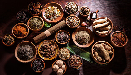 Chinese herbal medicine spices displayed