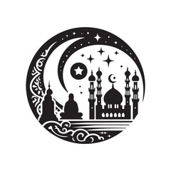 Black Color eid Silhouette Vector Illustration, Solid White Background 77.eps