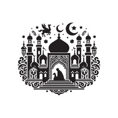 Black Color eid Silhouette Vector Illustration, Solid White Background 79.eps