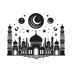 Black Color eid Silhouette Vector Illustration, Solid White Background 80.eps