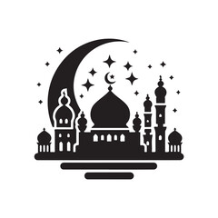 Black Color eid Silhouette Vector Illustration, Solid White Background 85.eps