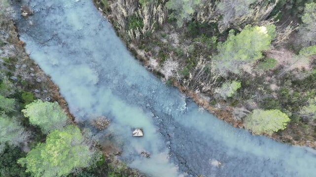 Aerial view of the Cabriel River as it passes through the Sickle of Vicente between the provinces of Cuenca and Valencia, Spain