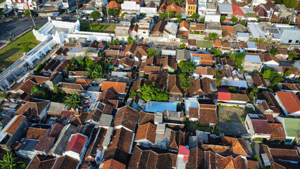 Indonesian City at sunset seen from above