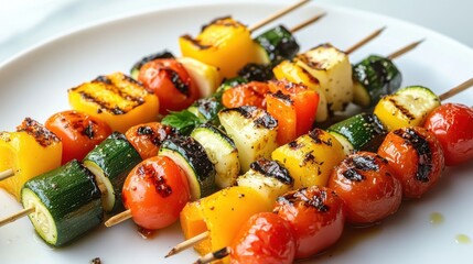 Grilled vegetable skewers with peppers zucchini and cherry tomatoes