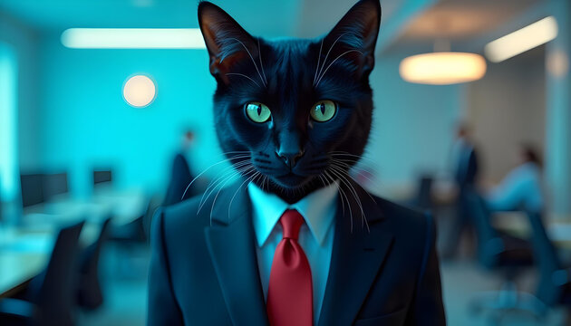 Female cat wearing a business suit by generative AI