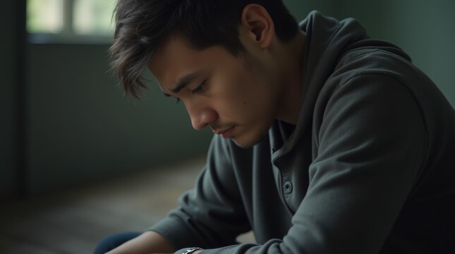 person with a somber expression, Feeling down