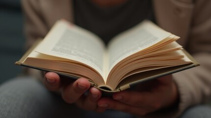 hands holding an open book, reading book