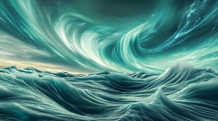 Setting off synchronized white silver and teal waves that mimic auroral displays. Auroral. Illustration
