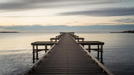 Obraz premium There is a long wooden pier extending out into the vast ocean