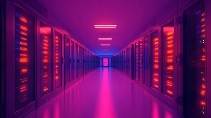 Fototapeta premium Intense Cybersecurity Server Room with Firewalls
